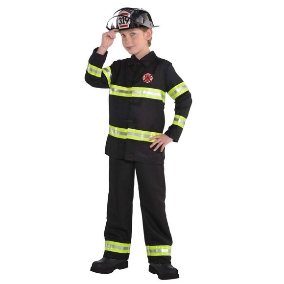 Firefighter Youth Boys Size Medium 8/10 Halloween Dress Up Costume in Black FLAW - Picture 1 of 9